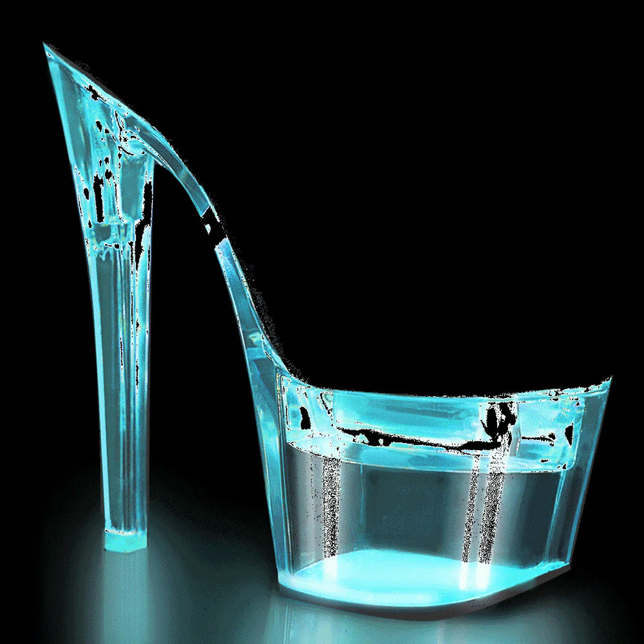 7" Clear-Black LED Illuminated Stripper High Heels*