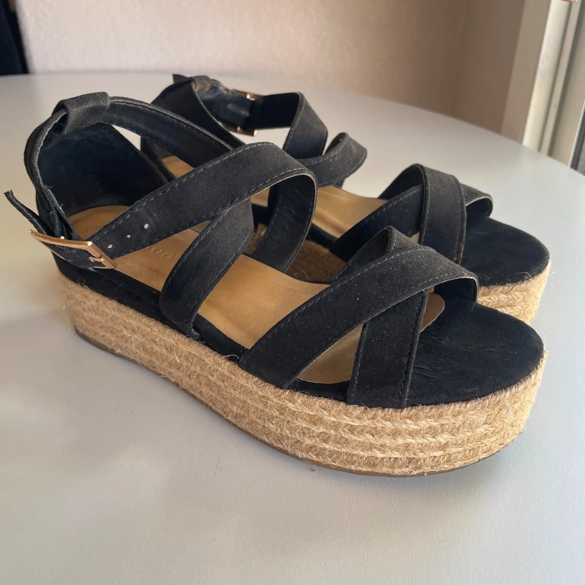 Bamboo Black  Espadrille Platform Strappy Sandals Women's Size 6