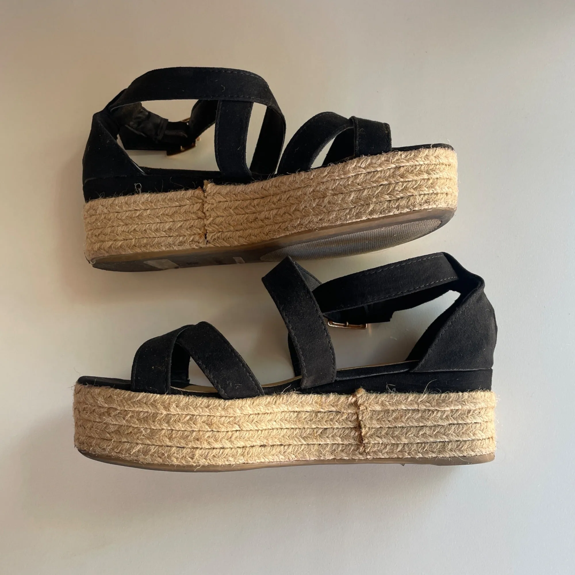 Bamboo Black  Espadrille Platform Strappy Sandals Women's Size 6