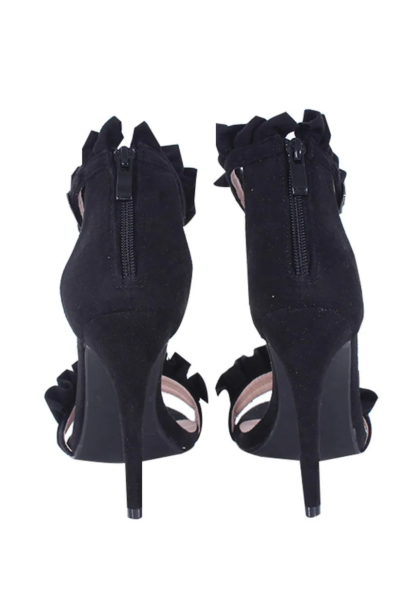 Black Ruffle Detail Stilletto Heels