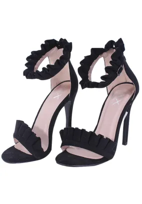 Black Ruffle Detail Stilletto Heels