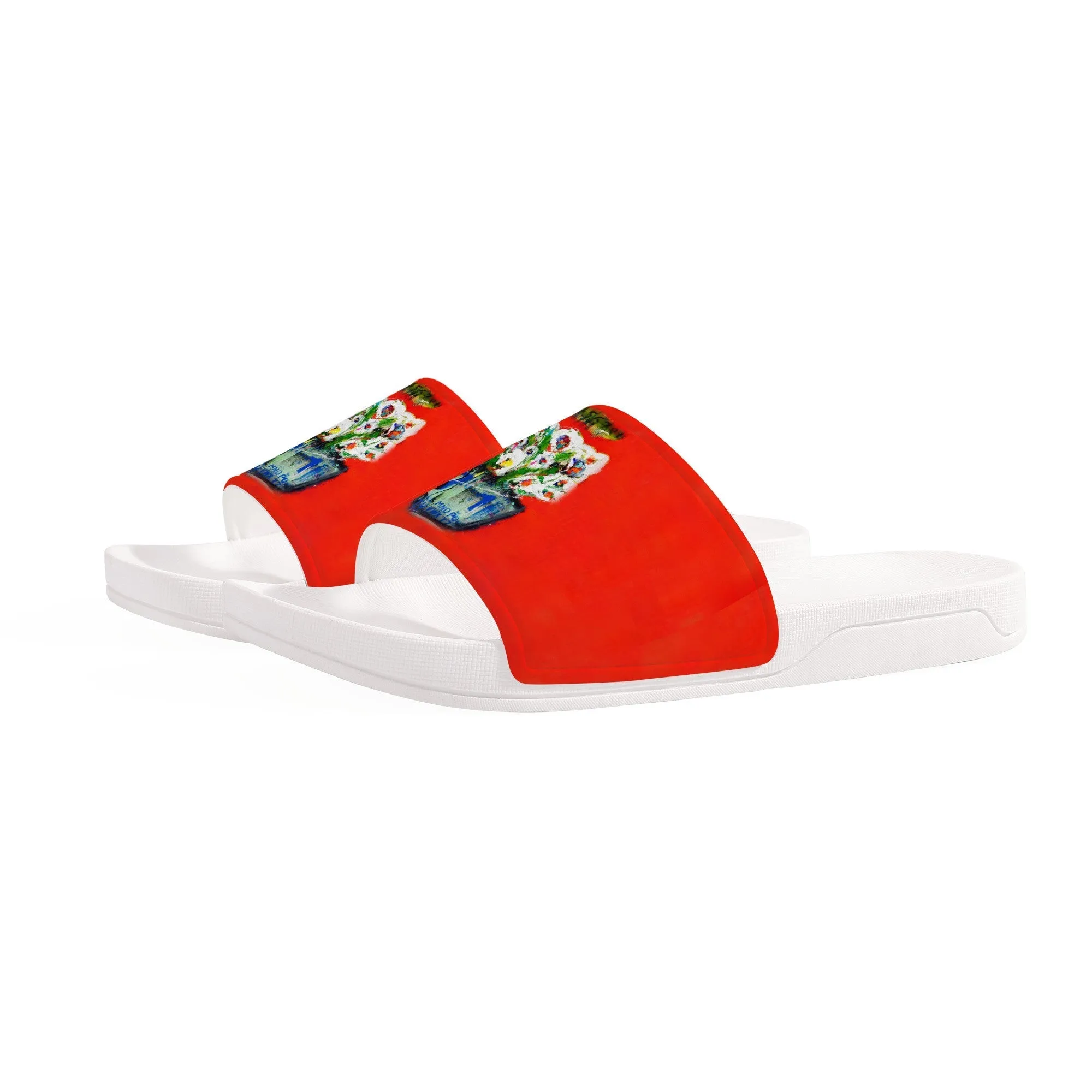 Bouquet Red Slide Sandals - White