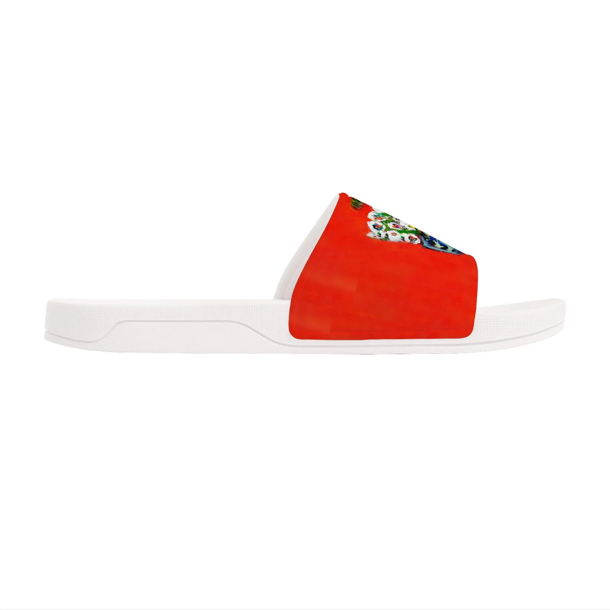 Bouquet Red Slide Sandals - White