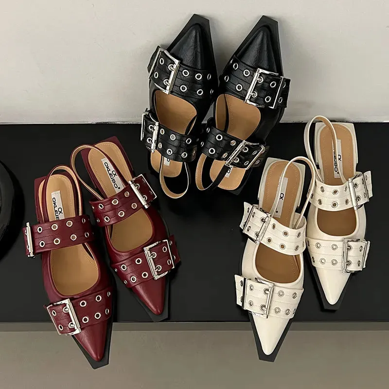 Buckle Sling back Pointed Toe Mules