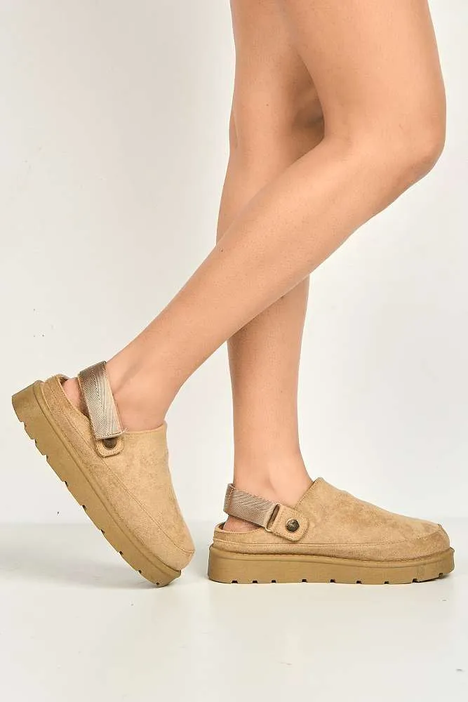 Carly Backless Extended Elastic Strap Slippers in Sand