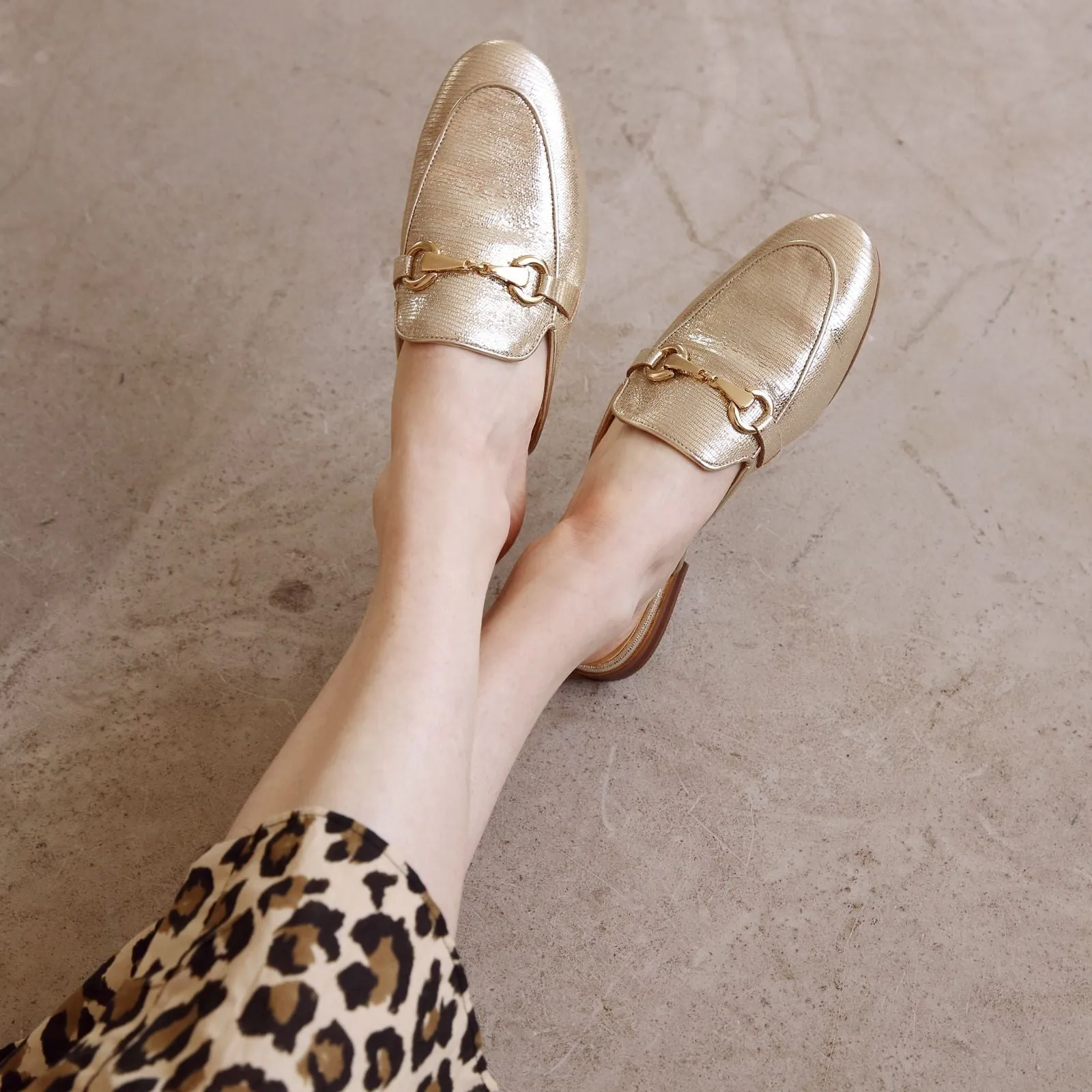 Cherie: Gold Backless Loafer