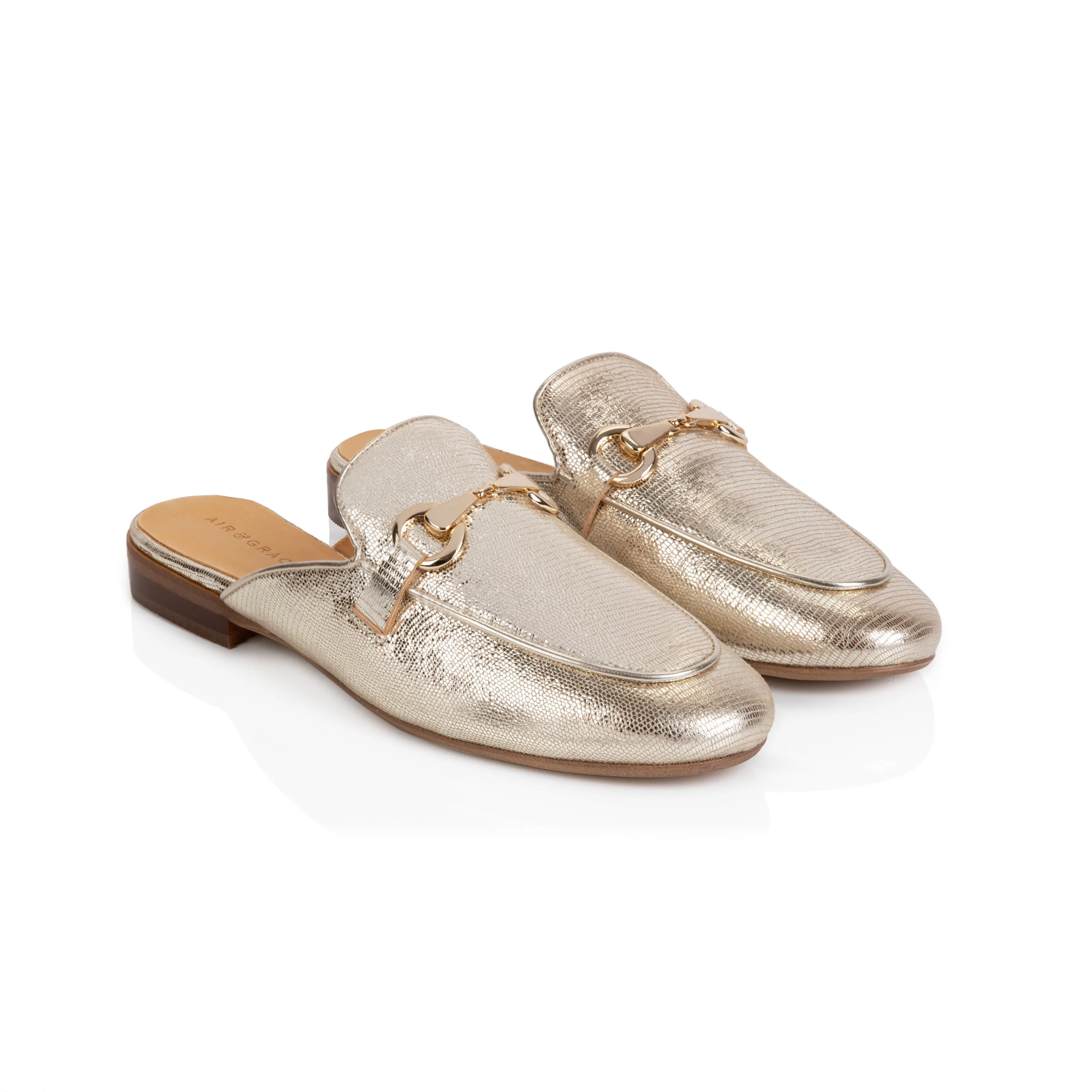 Cherie: Gold Backless Loafer