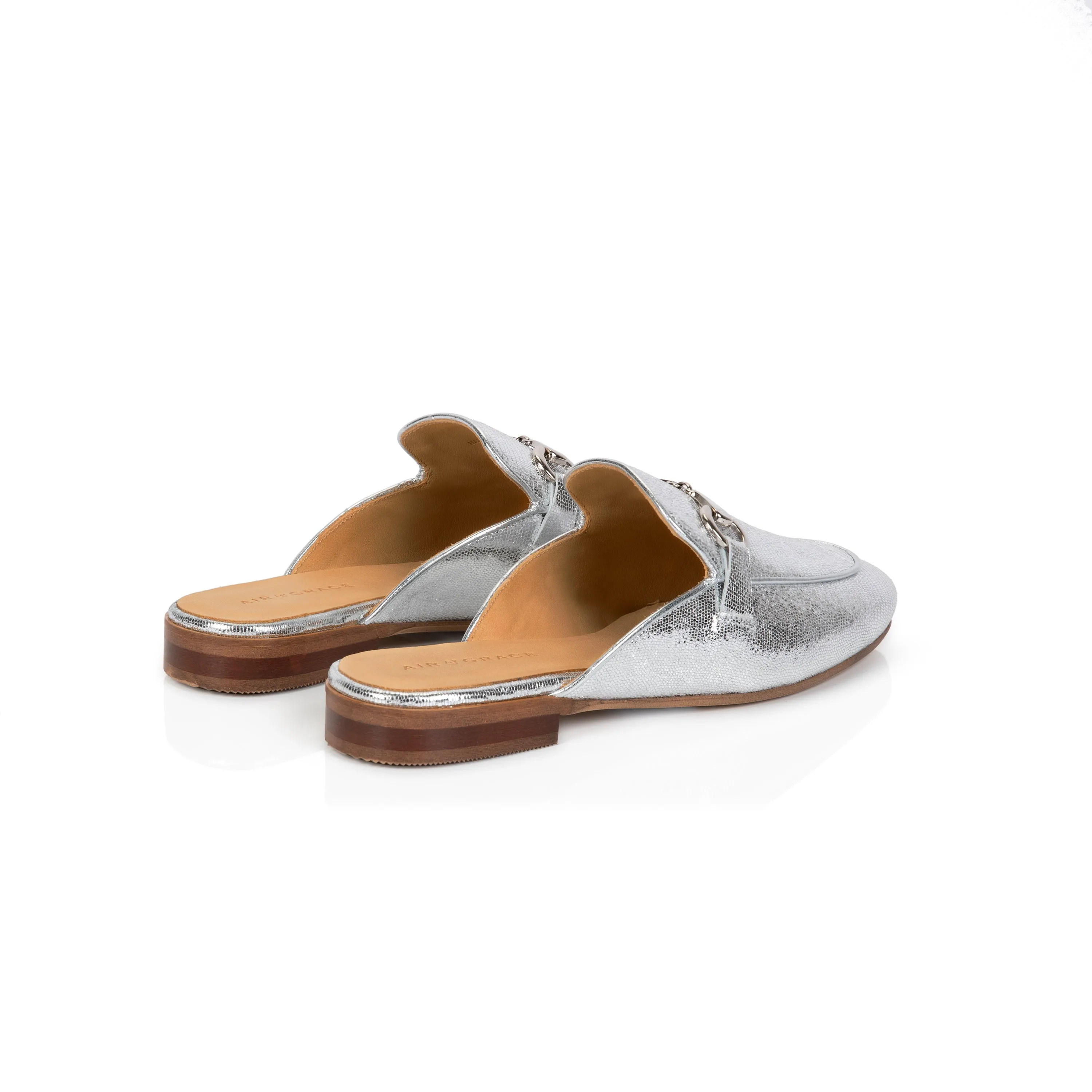 Cherie: Silver Backless Loafer