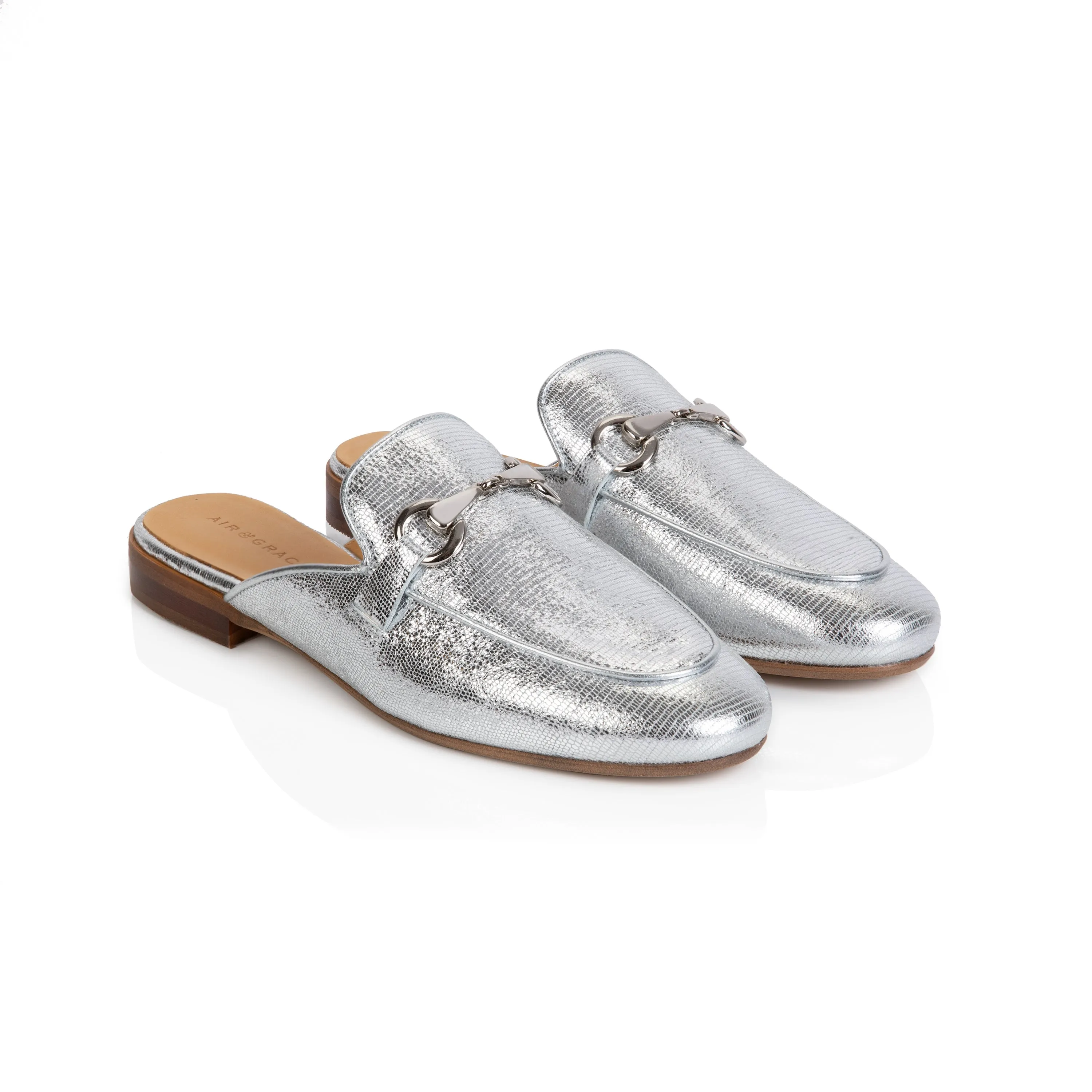 Cherie: Silver Backless Loafer