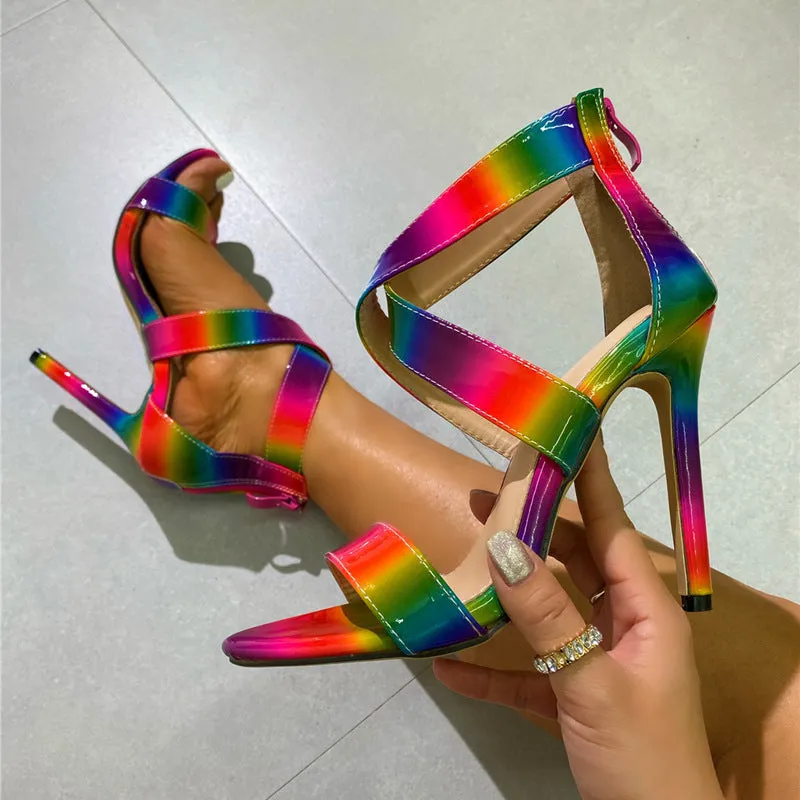 elveswallet Rainbow Ombre Cross-Strap Stiletto Sandals