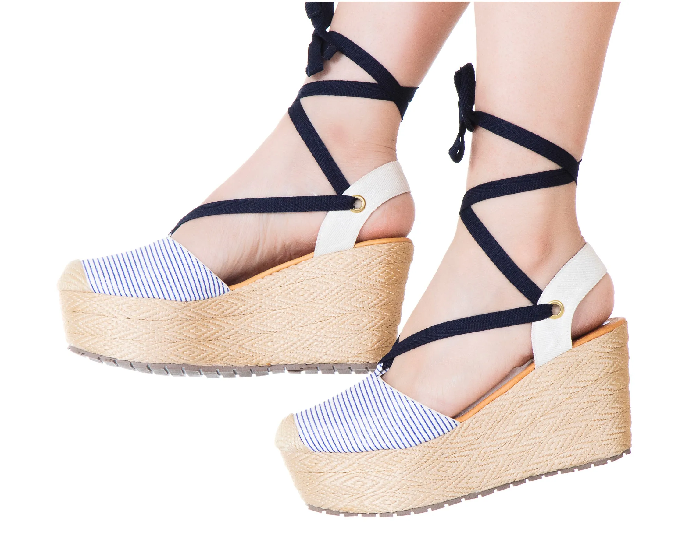 Espadrille Sandals Silvia Cobos Lace Blue Stripes