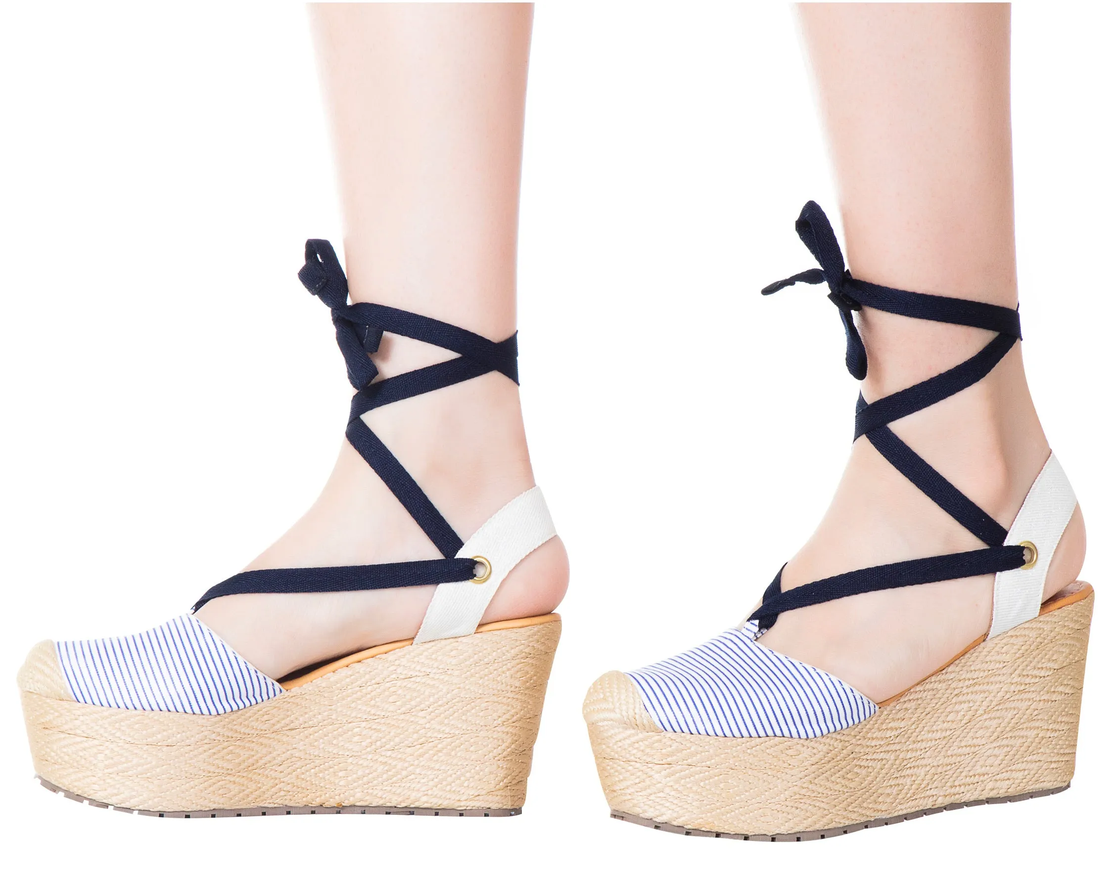 Espadrille Sandals Silvia Cobos Lace Blue Stripes