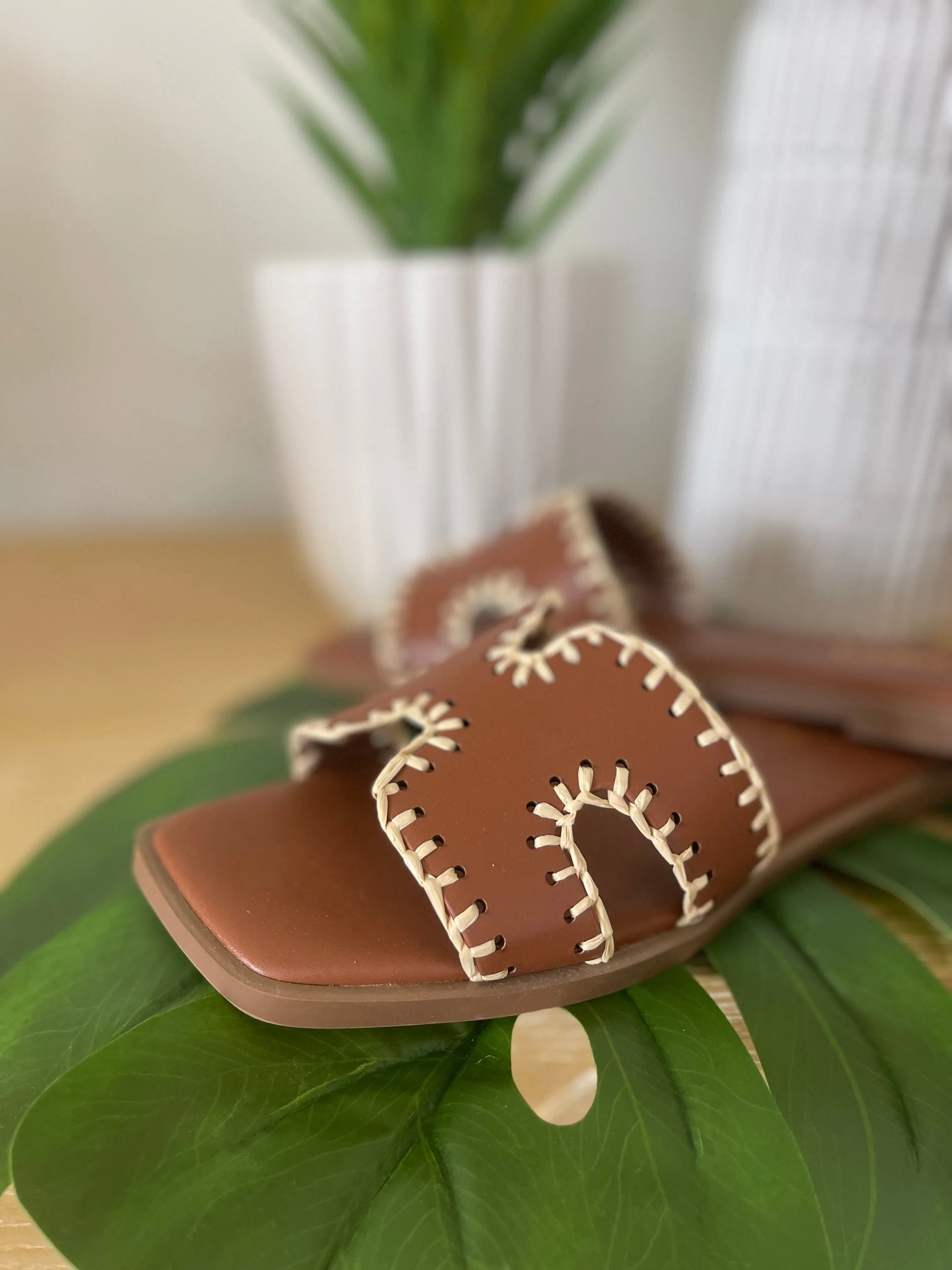 Finity H-strap Stitched Flat Slide Sandals *FINAL SALE*