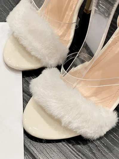 Fluffy Strap Stiletto Heel Sandals