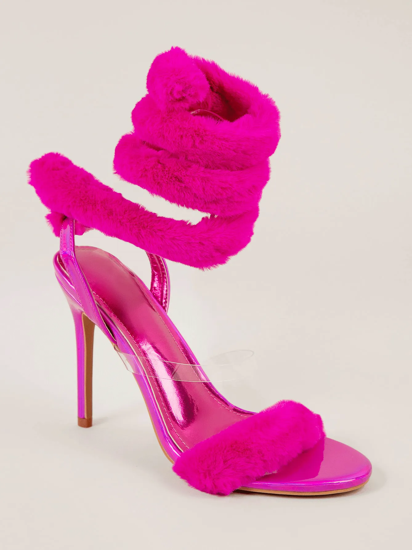 Fluffy Strap Stiletto Heel Sandals