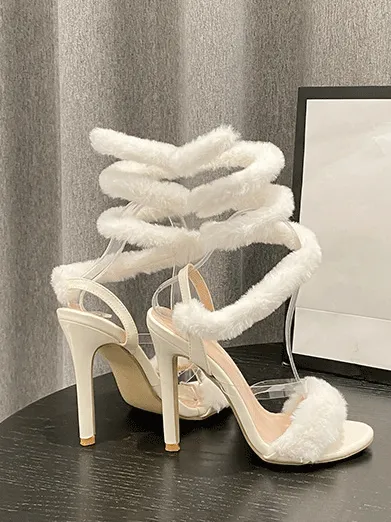 Fluffy Strap Stiletto Heel Sandals