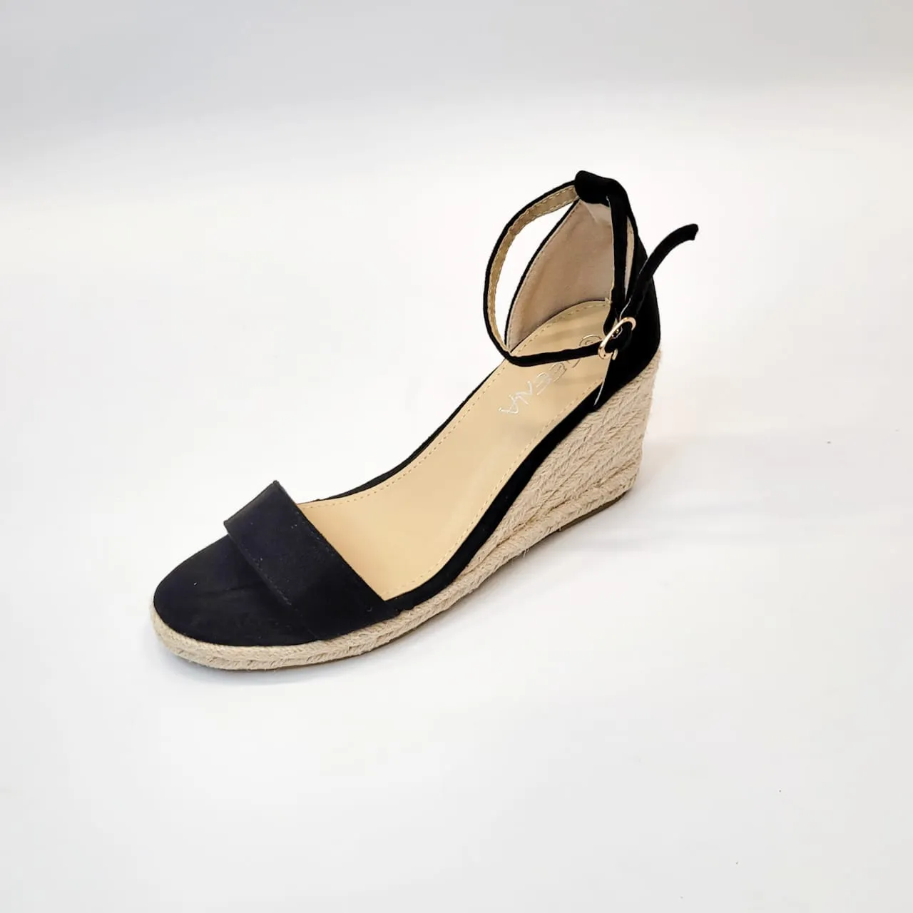 Geena black ankle strap espadrille wedge