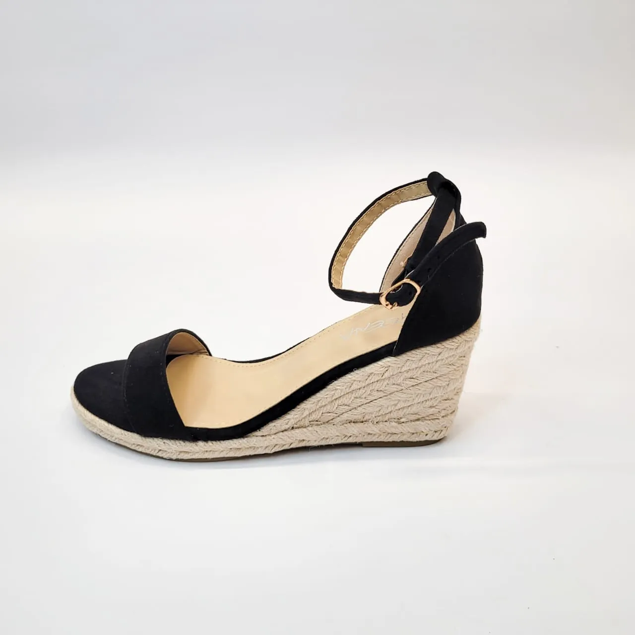 Geena black ankle strap espadrille wedge