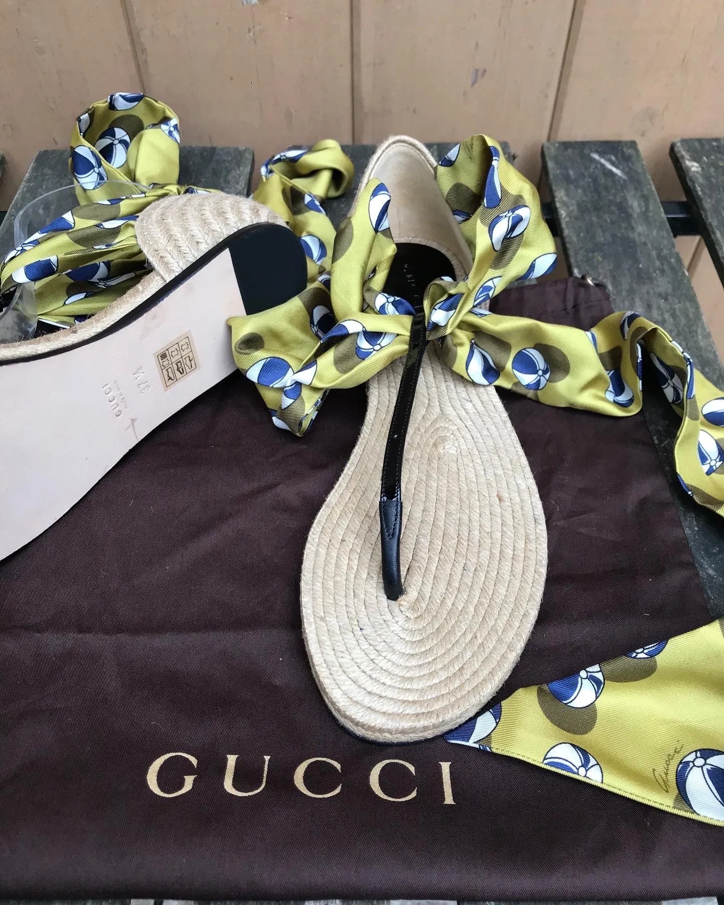 GUCCI Carolina Beach Ball Satin Tie Flat Espadrille Sandals