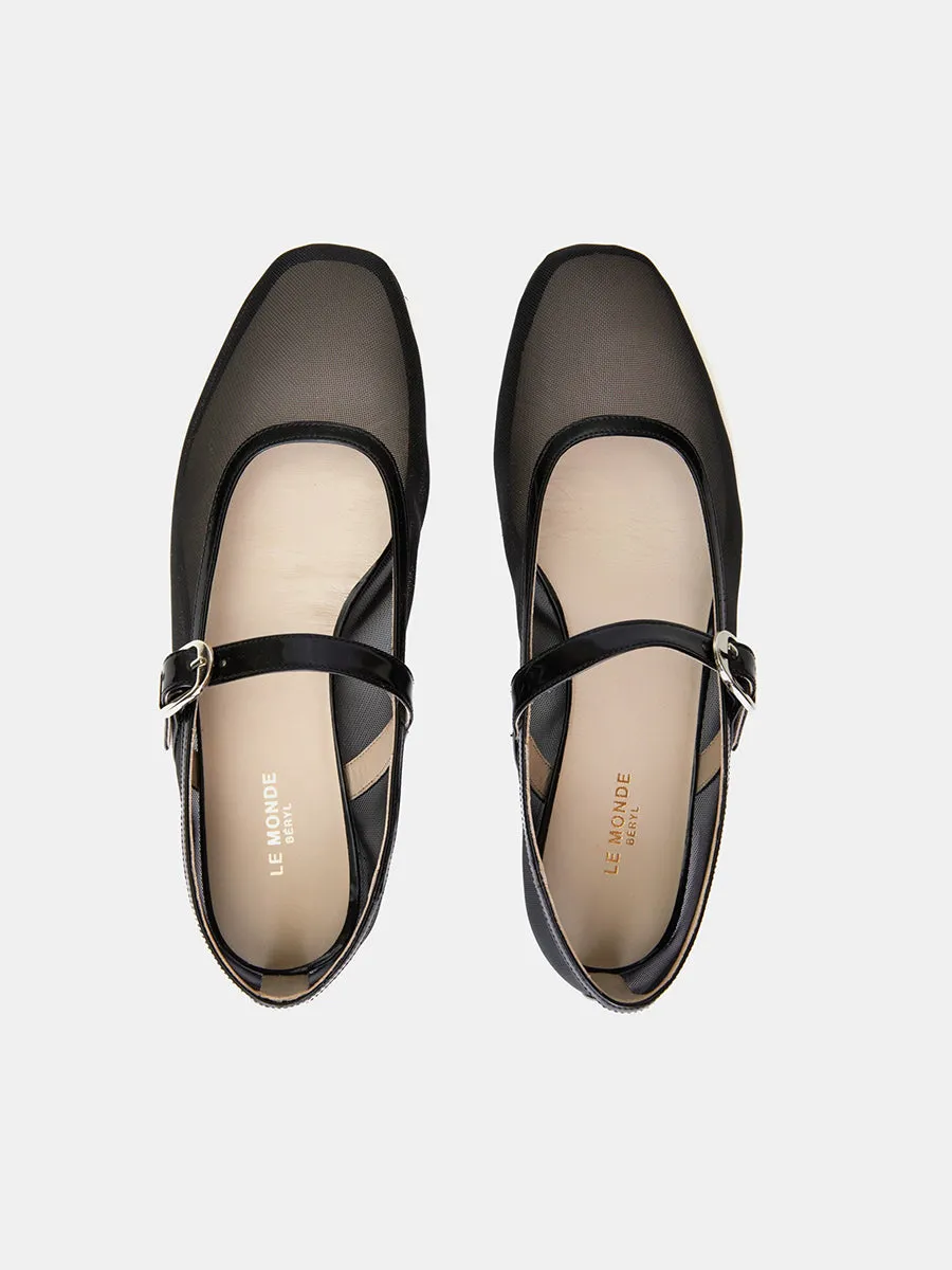 Mary Jane Ballet Flats in Black Mesh