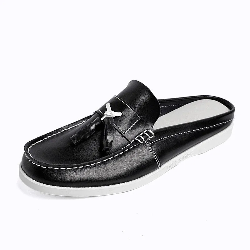 Men's Casual PU Leather Classic Backless Loafers