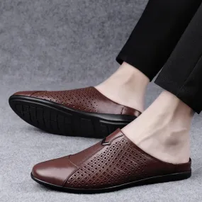 Men's Genuine Leather Mules Backless Loafers