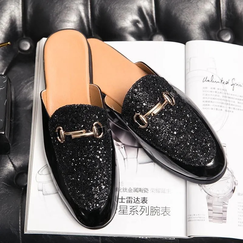 Men's Pantent Leather Mules Backless Loafers