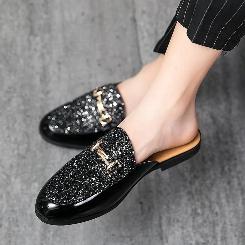 Men's Pantent Leather Mules Backless Loafers