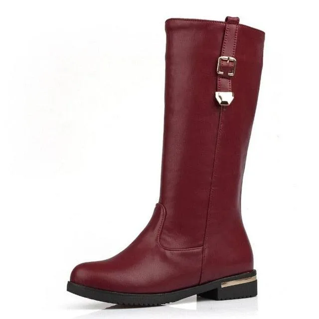 Metal Buckle Faux Fur Winter Woman Riding Boots