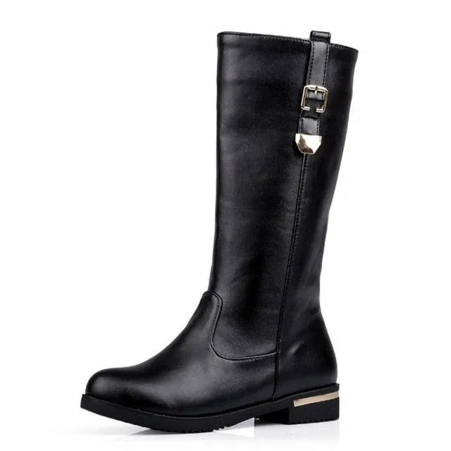 Metal Buckle Faux Fur Winter Woman Riding Boots