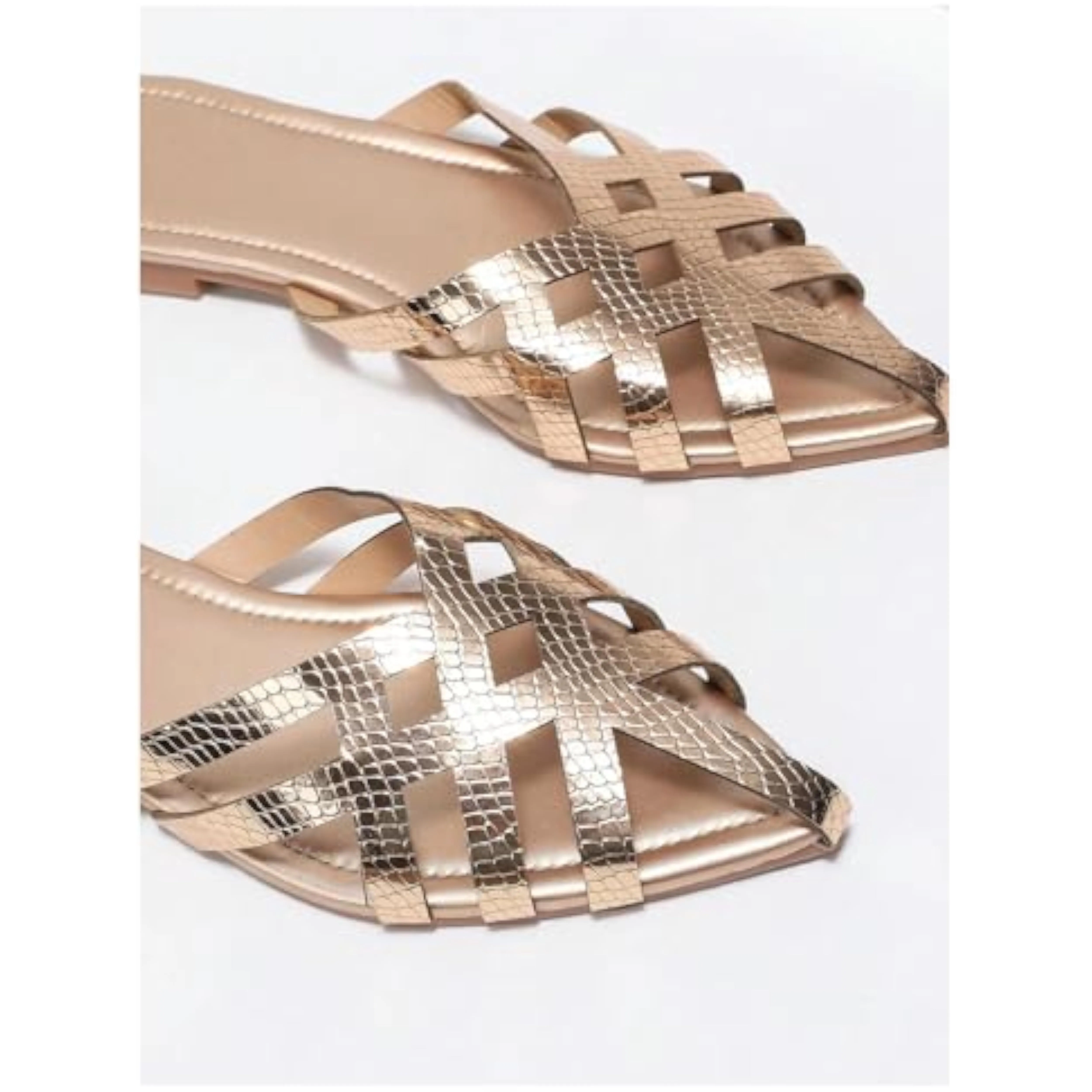 Metallic Gold Mule Point Toe Flat Shoes