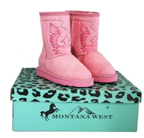 Montana West Kids Embroidery Boots - Pink