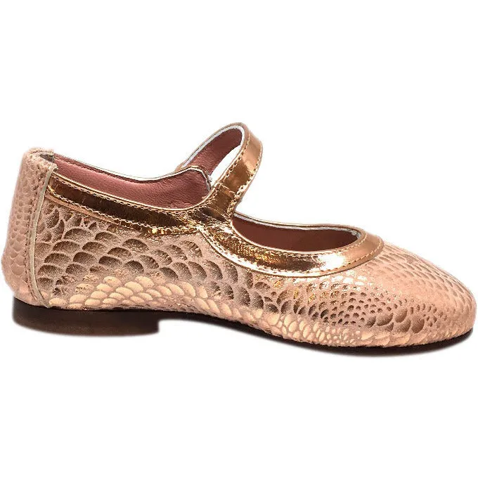 Papanatas by Eli Copper Snake Print Mary Janes Button Flats