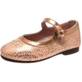 Papanatas by Eli Copper Snake Print Mary Janes Button Flats