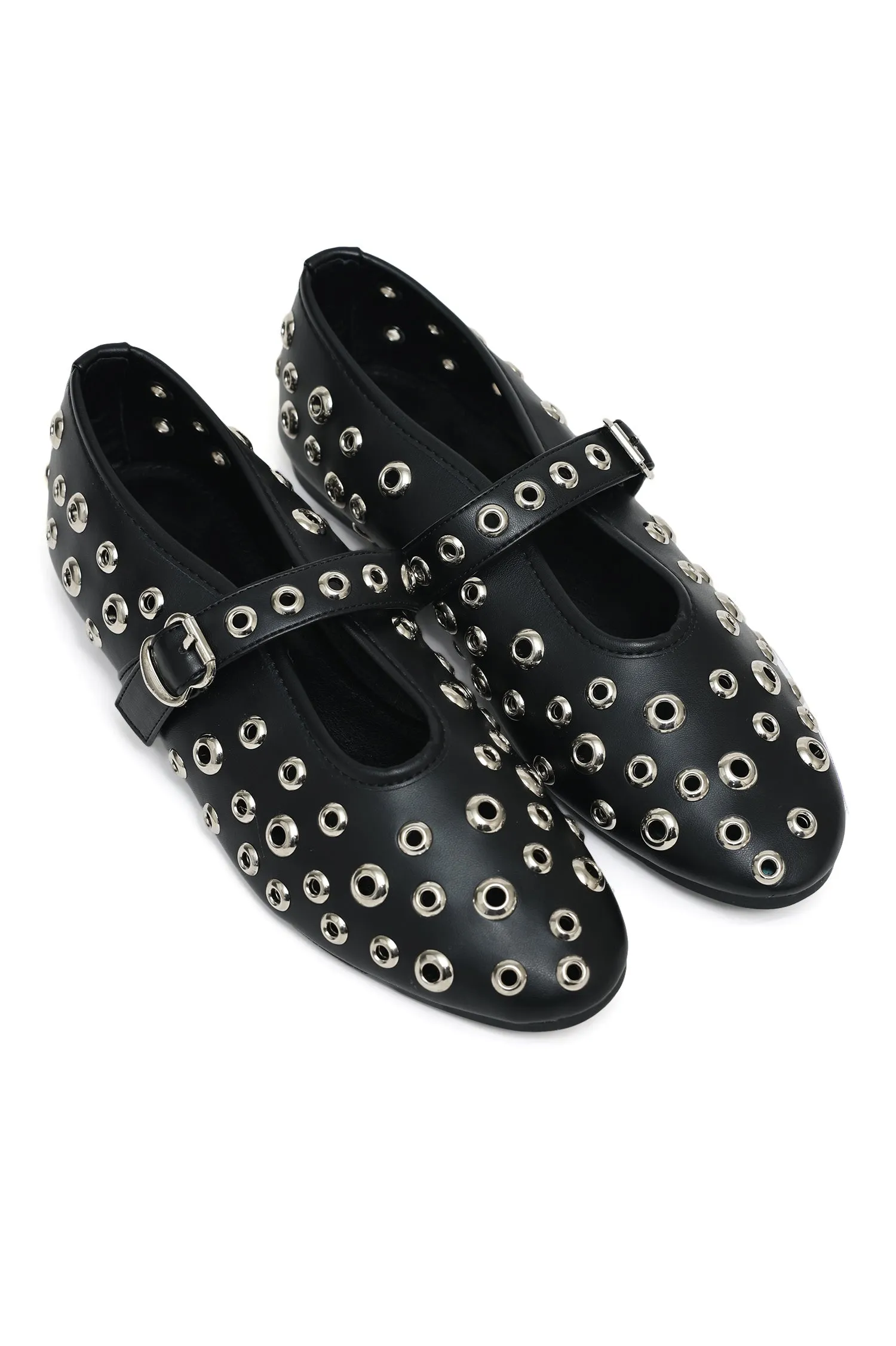 RIVETED MARY JANE FLATS-BLACK