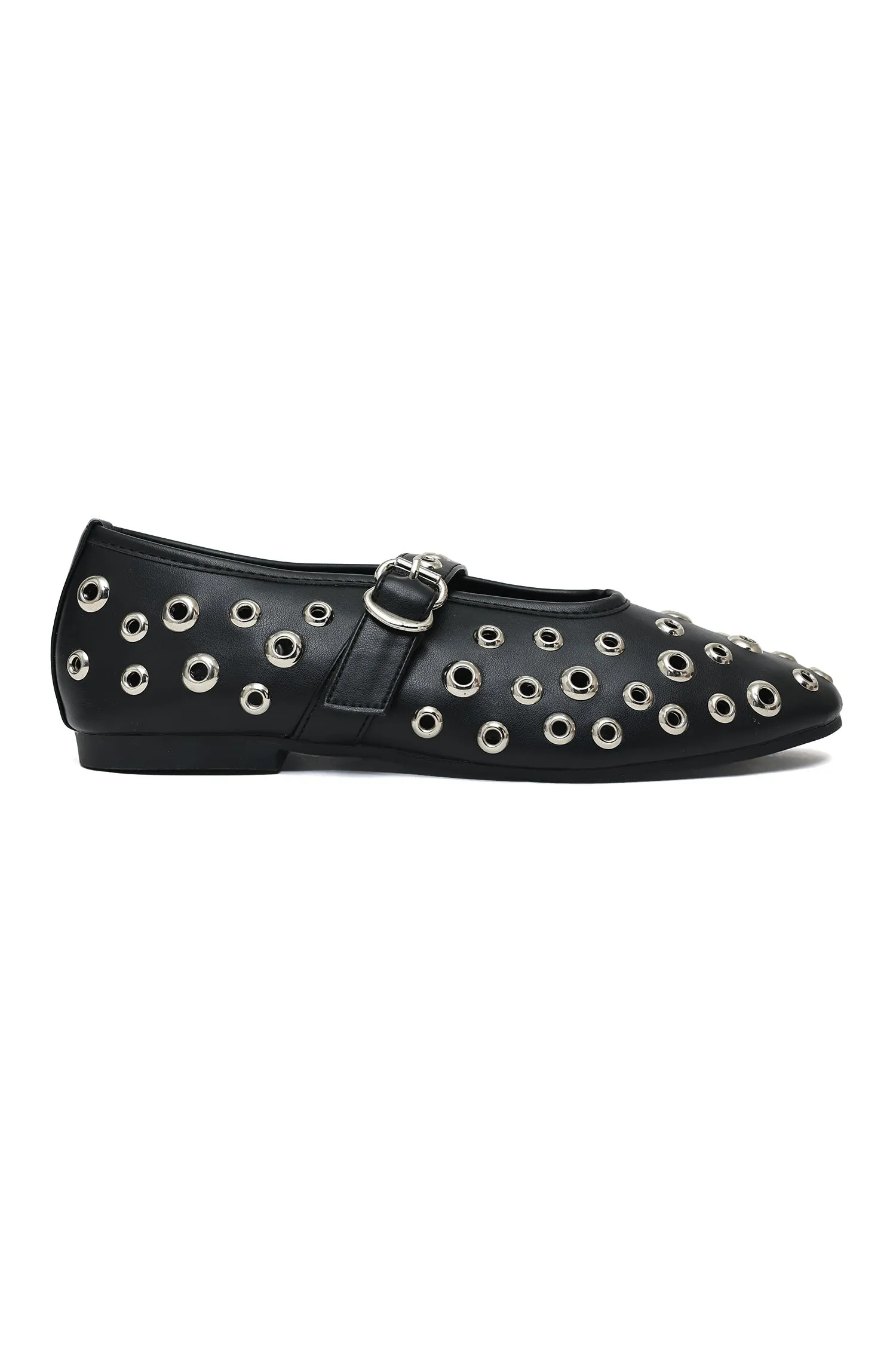 RIVETED MARY JANE FLATS-BLACK