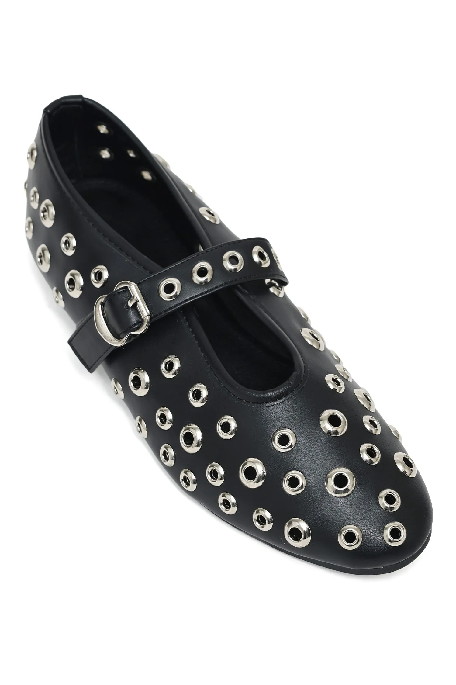 RIVETED MARY JANE FLATS-BLACK