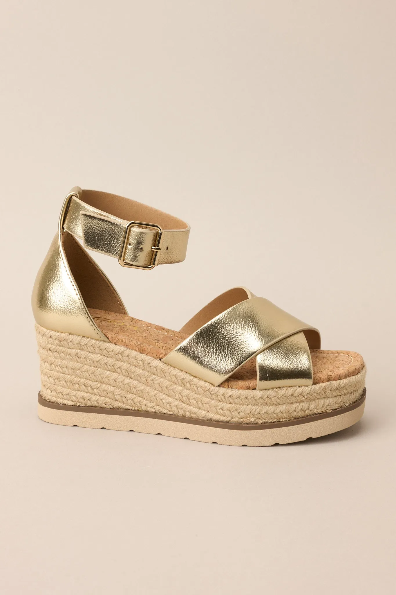 Sandy Sole Gold Espadrille Platform Wedge Sandals