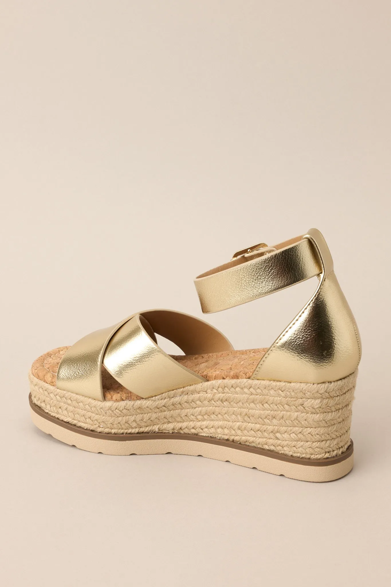 Sandy Sole Gold Espadrille Platform Wedge Sandals