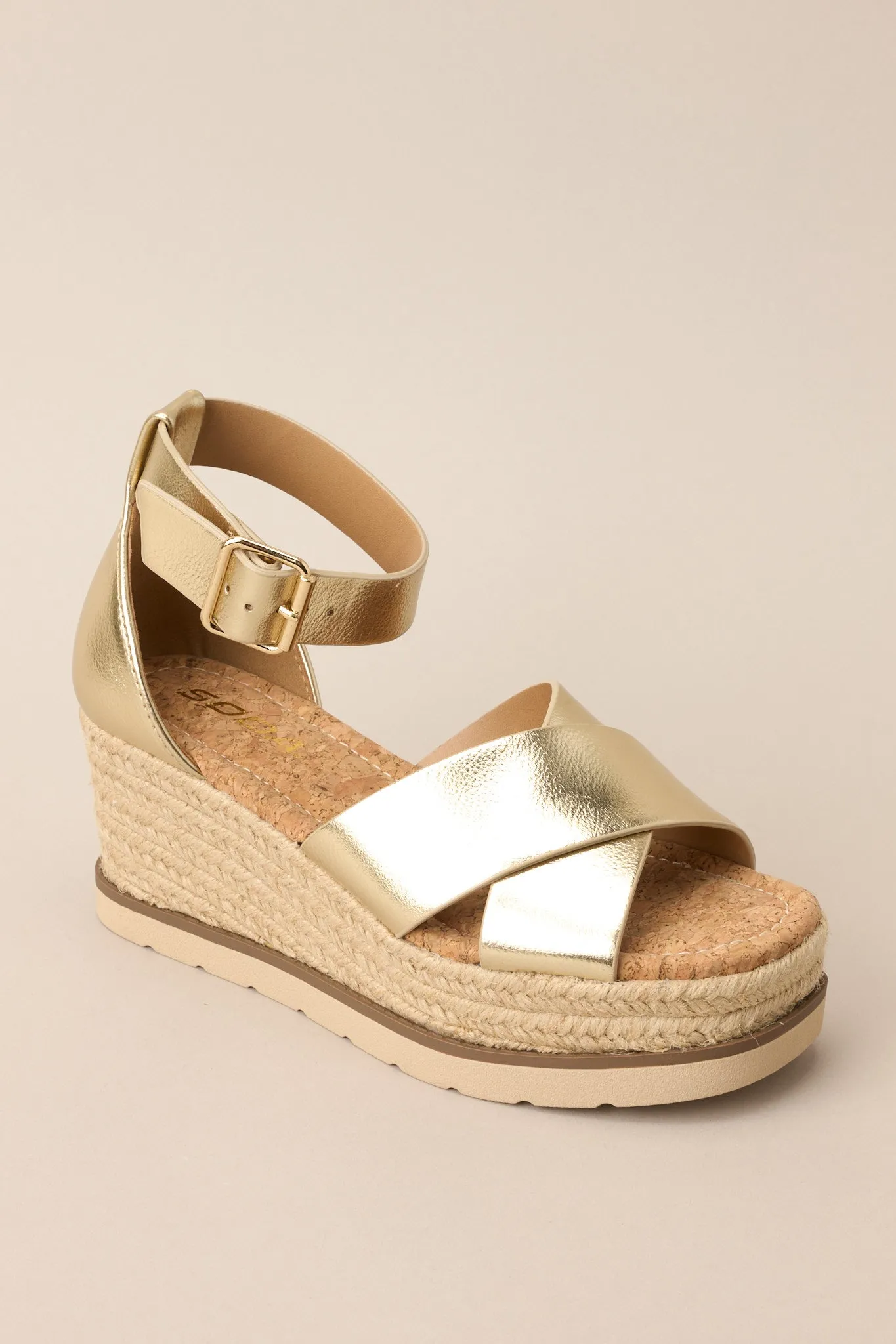 Sandy Sole Gold Espadrille Platform Wedge Sandals