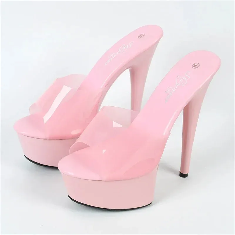 Stiletto Heels Transparent Slide Jelly Shoes