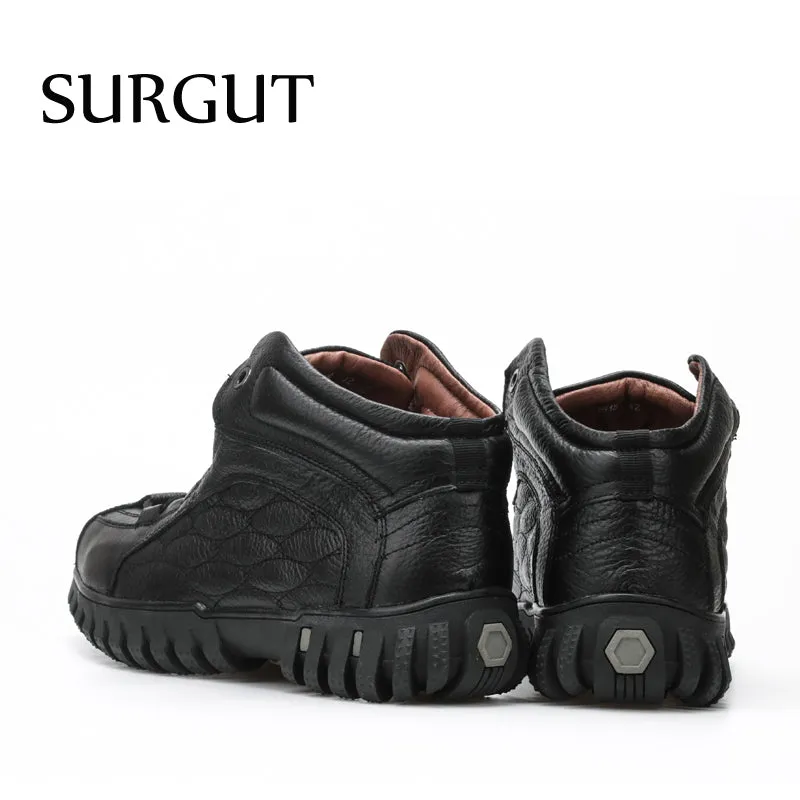 SURGUT Fashion Cold Boots Classic Retro Thickening Boots Trend Warm Fur Quality Winter Ankle Shoes Waterproot High Top Men Boots