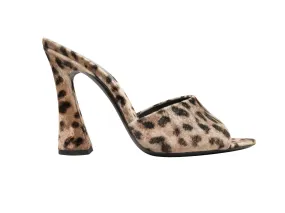 Tan & Black Saint Laurent 105 Leopard Print Velvet Heeled Sandals Size 37.5