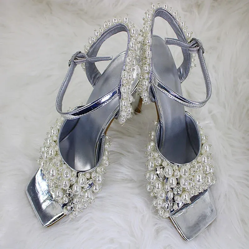 Trend4us Women's Luxury Pearl Embellished Stiletto Sandals