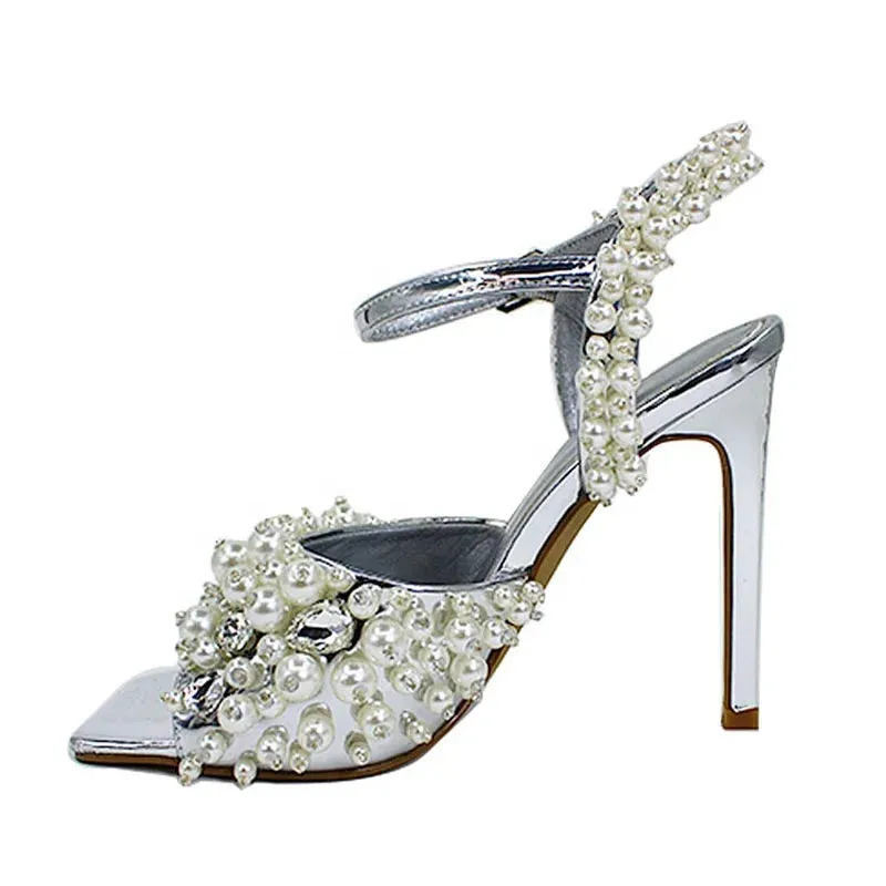 Trend4us Women's Luxury Pearl Embellished Stiletto Sandals