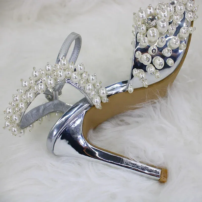 Trend4us Women's Luxury Pearl Embellished Stiletto Sandals