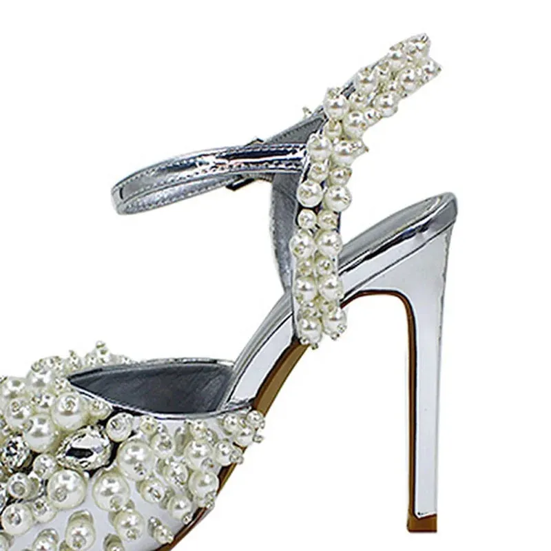 Trend4us Women's Luxury Pearl Embellished Stiletto Sandals