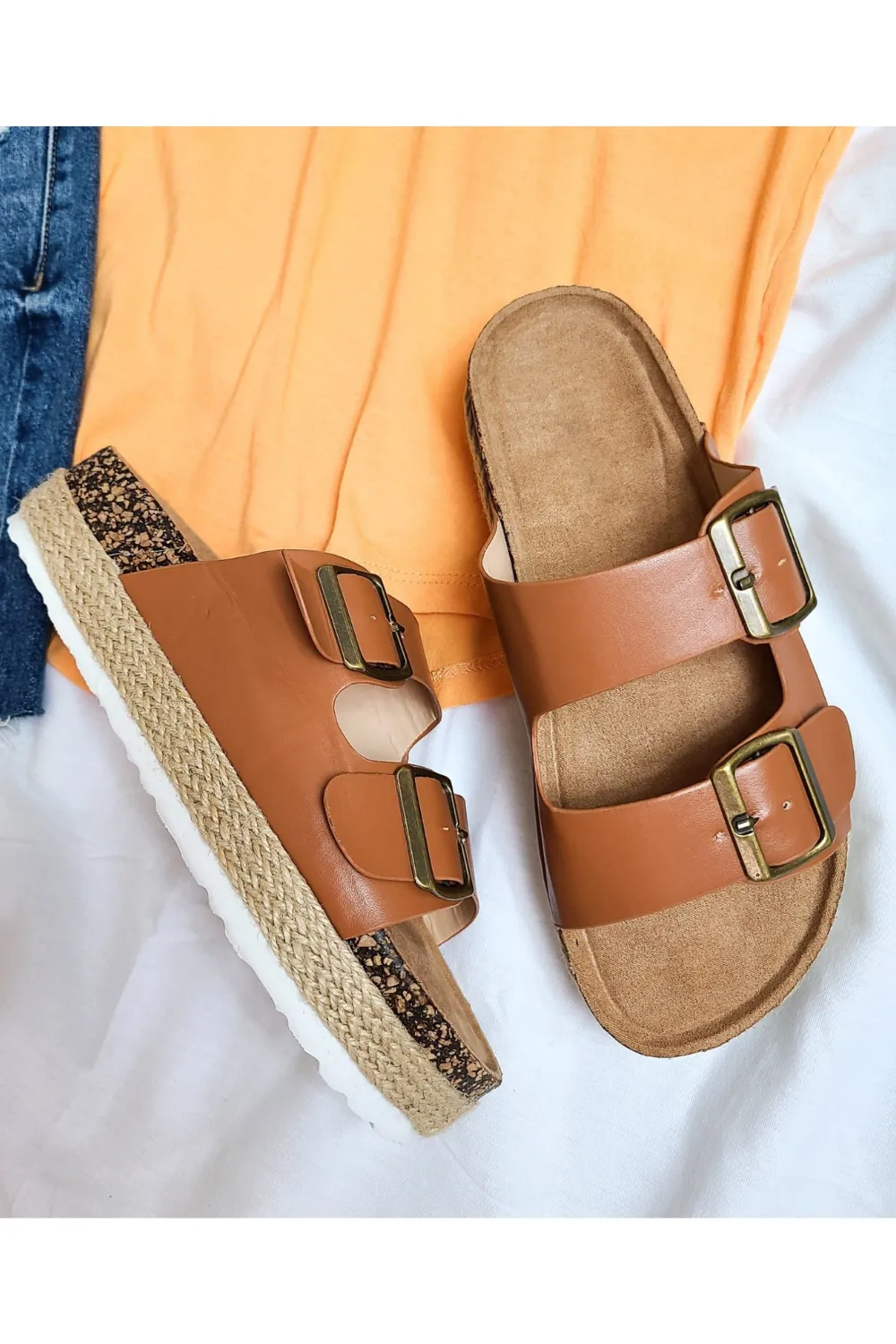 TWO-BAND FOOTBED PLATFORM SANDALS