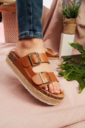 TWO-BAND FOOTBED PLATFORM SANDALS