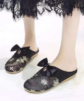 Vintage Embroidery Splicing Slide Sandals Black Breathable Mesh XC1058